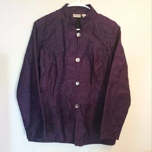 Chico's 100% silk paisley embroidered jacket blazer purple